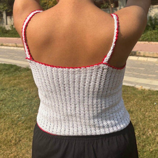 WHITE CROCHET TOP WITH RED TRIMS - Image 3